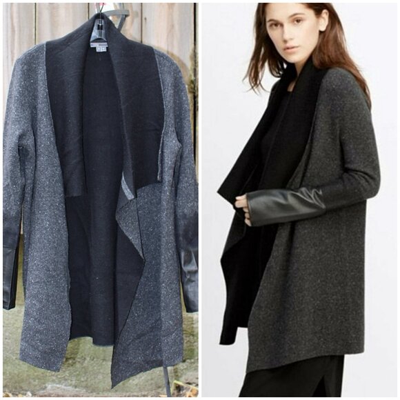 Vince - Wool + Cashmere Blend Double Face Sweater Coat + Leather, Sml Oversize - Picture 1 of 13